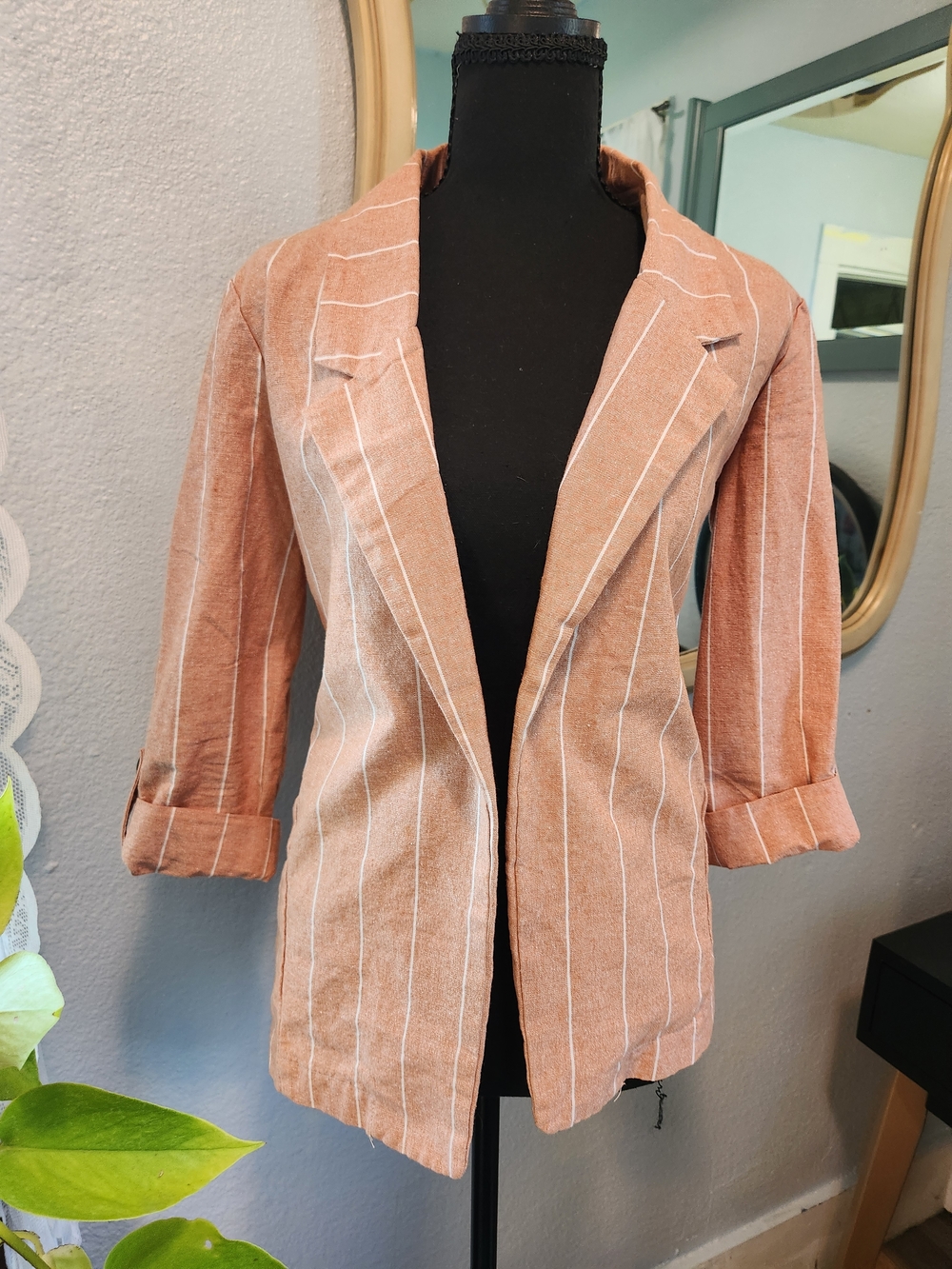 Cotton On Peach Stripe Open-Front Blazer